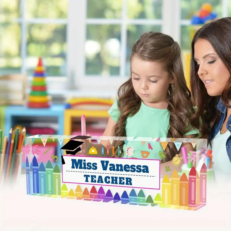 Custom Teacher Appreciation Gift - Personalized Desk Name Plaque, Clear Acrylic Glass, Bulk Options Available CT2T8