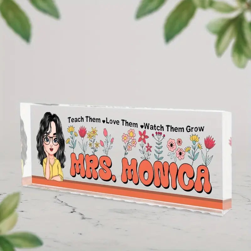 Custom Teacher Appreciation Desk Plaque - Personalized Name Acrylic Glass Sign, Perfect Gift For Educators CT2T8