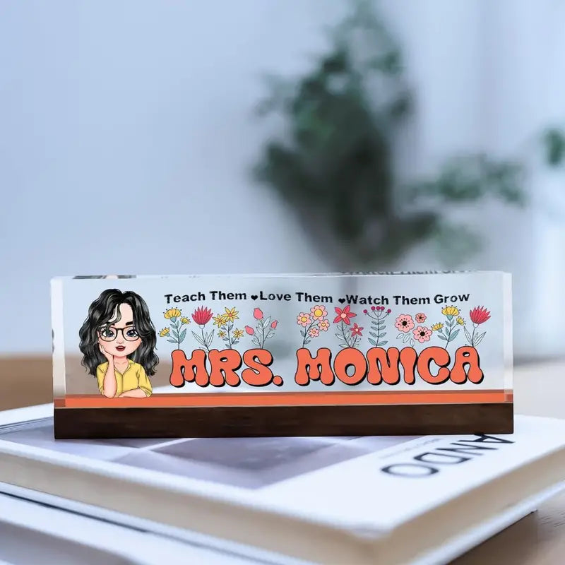 Custom Teacher Appreciation Desk Plaque - Personalized Name Acrylic Glass Sign, Perfect Gift For Educators CT2T8