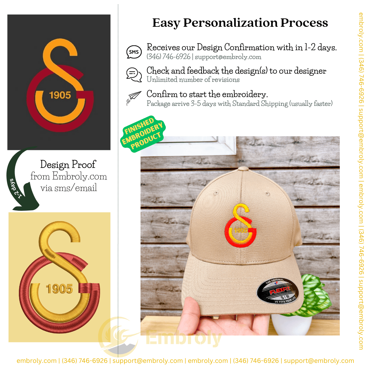 Custom Embroidered Logo Design Cap, Personalized Cap With Name Under Logo Or On Side EM1