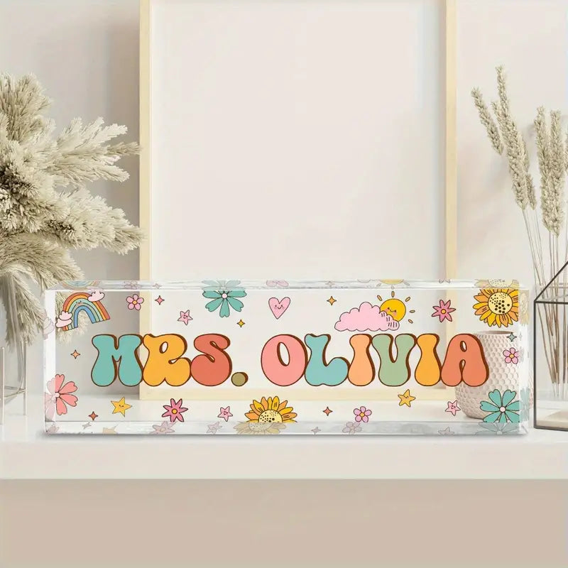 Personalized Acrylic Teacher Desk Name Plate, Uncharged, Custom Educator Desk Sign with Free Customization, TC31J7