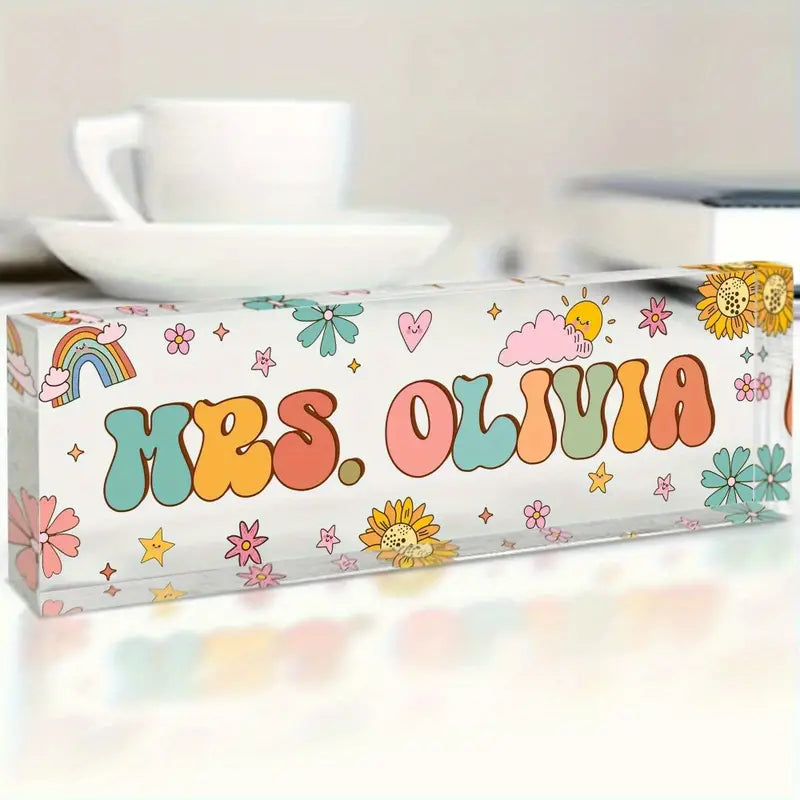 Personalized Acrylic Teacher Desk Name Plate, Uncharged, Custom Educator Desk Sign with Free Customization, TC31J7