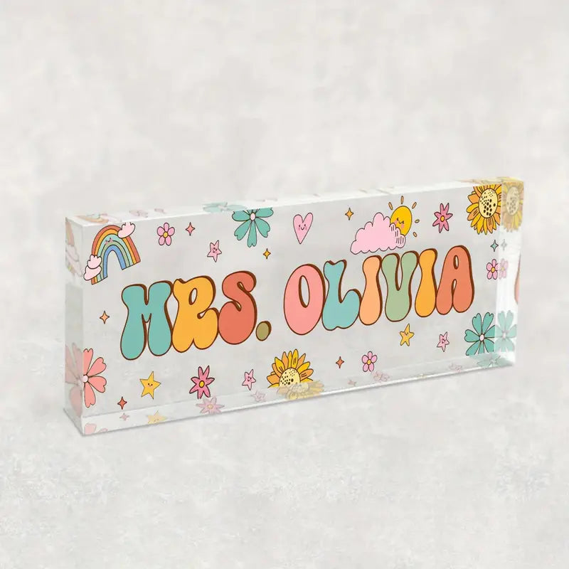 Personalized Acrylic Teacher Desk Name Plate, Uncharged, Custom Educator Desk Sign with Free Customization, TC31J7