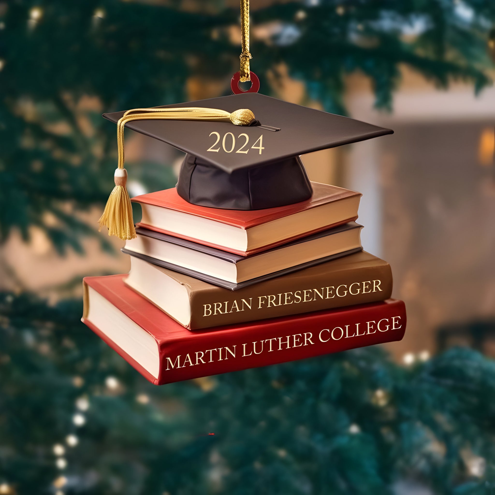 Personalized Graduation Cap Ornament With Books, Class of 2024 Graduation Ornament, High School Graduation Gifts, Custom Graduation Ornament ORN2709