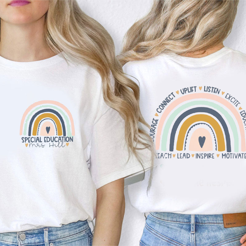 Personalized Encourage Connect Uplift Teacher Two Sided T-Shirt 2MAT88