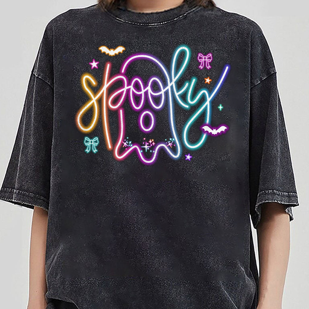 Cute Colorful Neon Spooky Ghost Shirt, Halloween Boo Bow Shirt, Neon Halloween Shirt, Boo Ghost Shirt Shirt, Cute Boo Halloween AAA