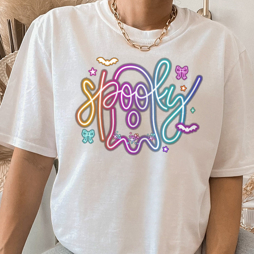 Cute Colorful Neon Spooky Ghost Shirt, Halloween Boo Bow Shirt, Neon Halloween Shirt, Boo Ghost Shirt Shirt, Cute Boo Halloween AAA