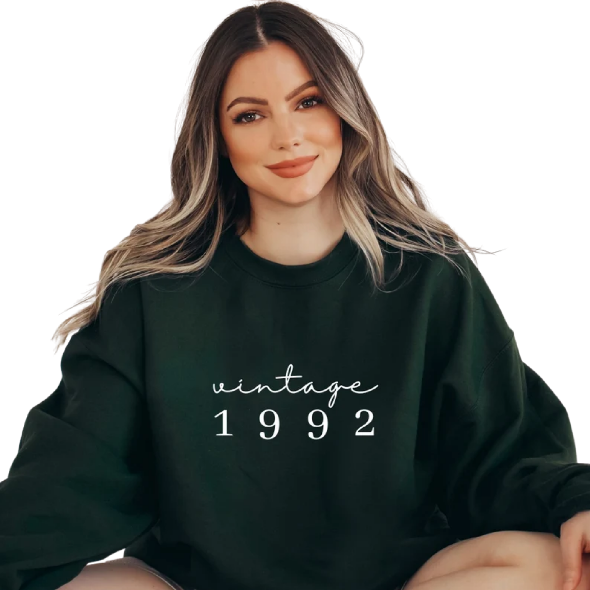 1992 Sweatshirt Embroidered, Personalized Birthday Gifts for Best Friend with Custom Initial Heart on Sleeve em4