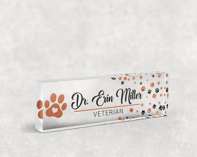 Office Desk Name Plate Personalized Custom Name Plates for legs Dog On Clear Acrylic Glass Cute, TC31J7