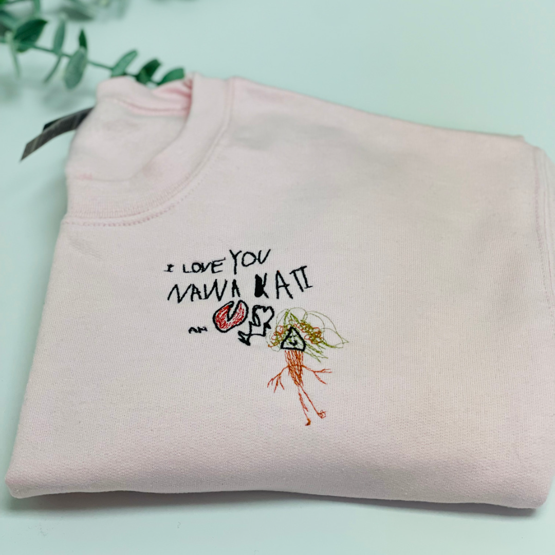 Embroidered gifts for Mom Grandmother, Children's Drawing Art Work Embroidered Sweatshirt, Hoodie em3