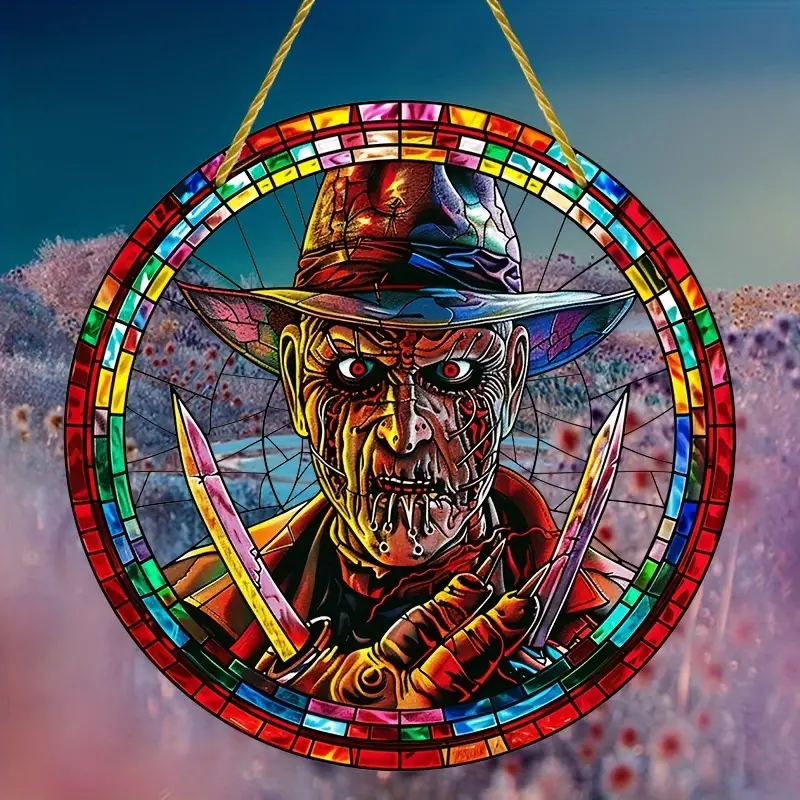 Spooky Horror-Themed Acrylic Sun Catcher 8x8 - Perfect for Halloween, Home & Window Decor, Wreath Centerpiece, Porch & Wall Accent ORHA2408