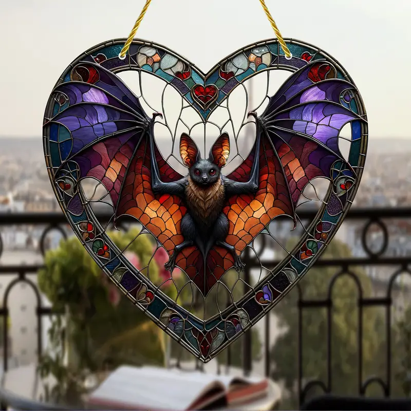 Bat-Themed Acrylic Sun Catcher (8x8) - Decorative Window Art, Perfect for Halloween & Home Decor, Ideal Gift for Dad, Family, and Friends ORHA2608