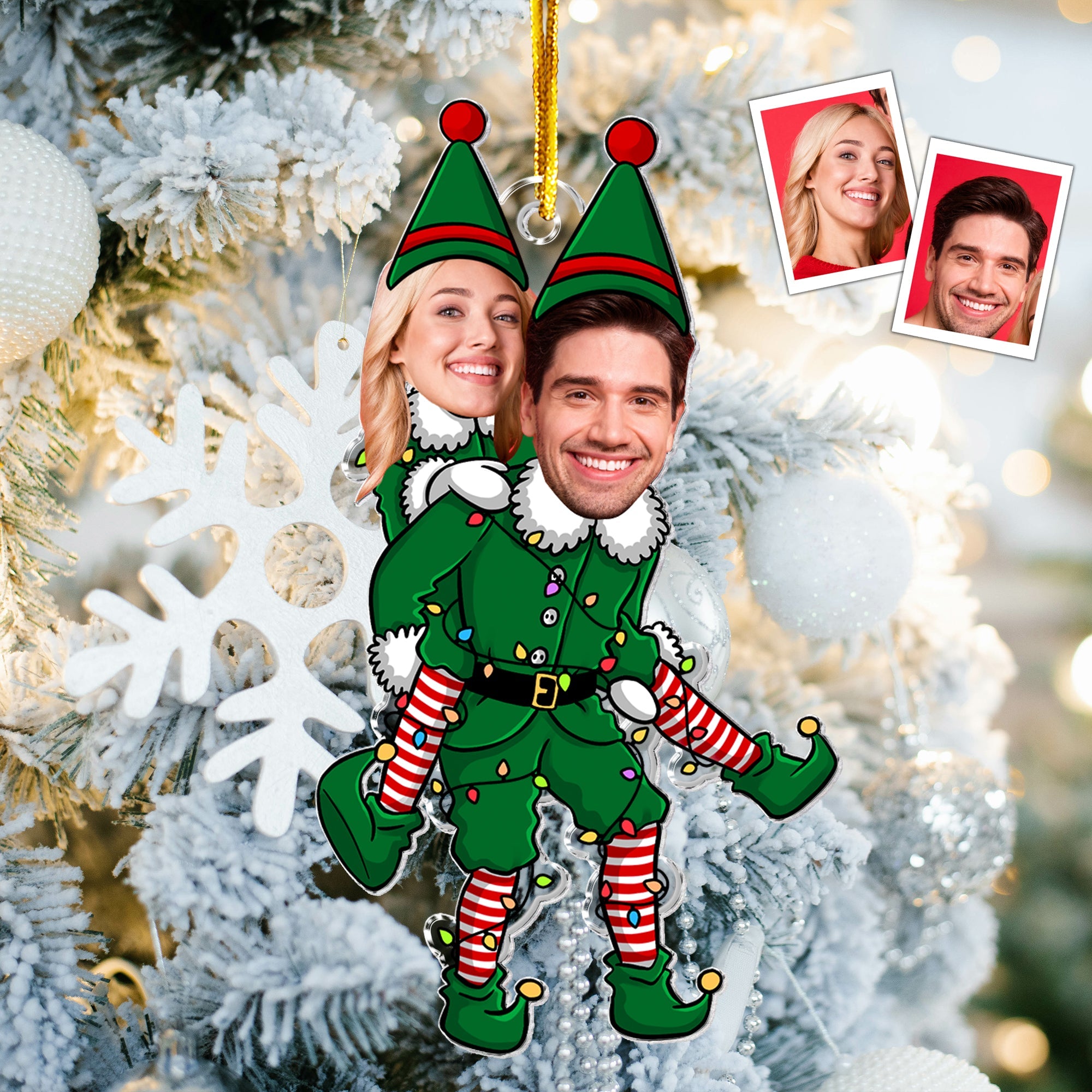 Couple Funny Elf - Personalized Acrylic Photo Ornament ORN0810