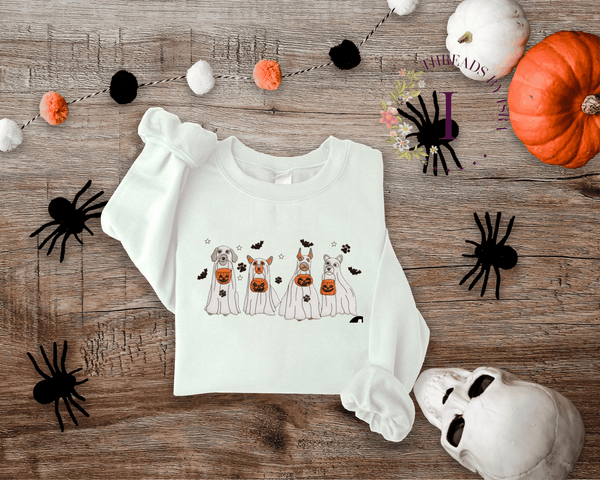 Ghost Dogs Trick-or-Treat Embroidered Sweatshirt/Hoodie | Cute & Spooky Vibes EM1709S