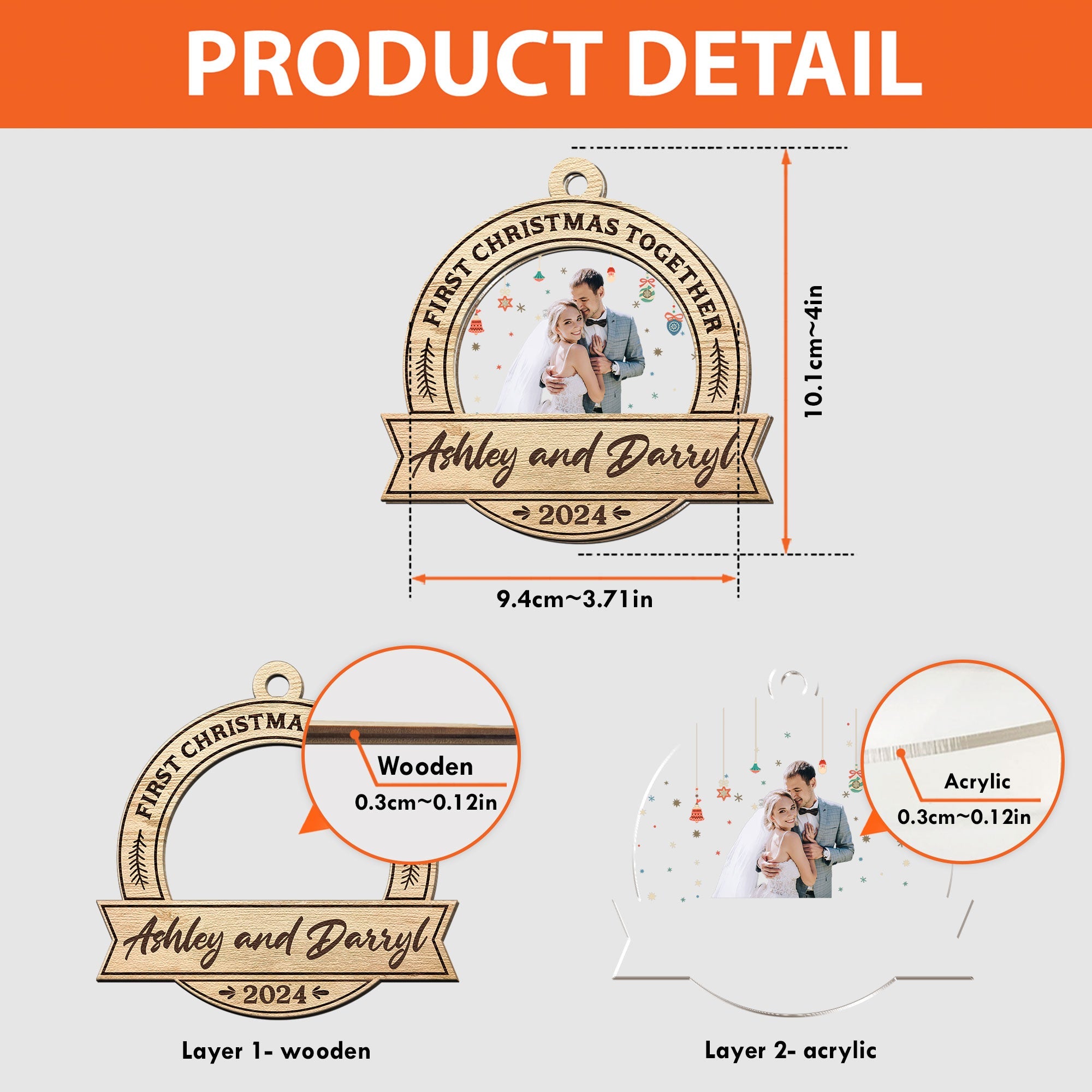 First Christmas Together - Personalized Wood And Acrylic Photo Ornament ORN0810