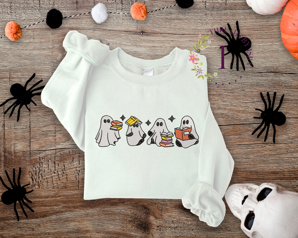 Ghost Book Club Embroidered Sweatshirt, Spooky & Bookish Vibes EM1709S
