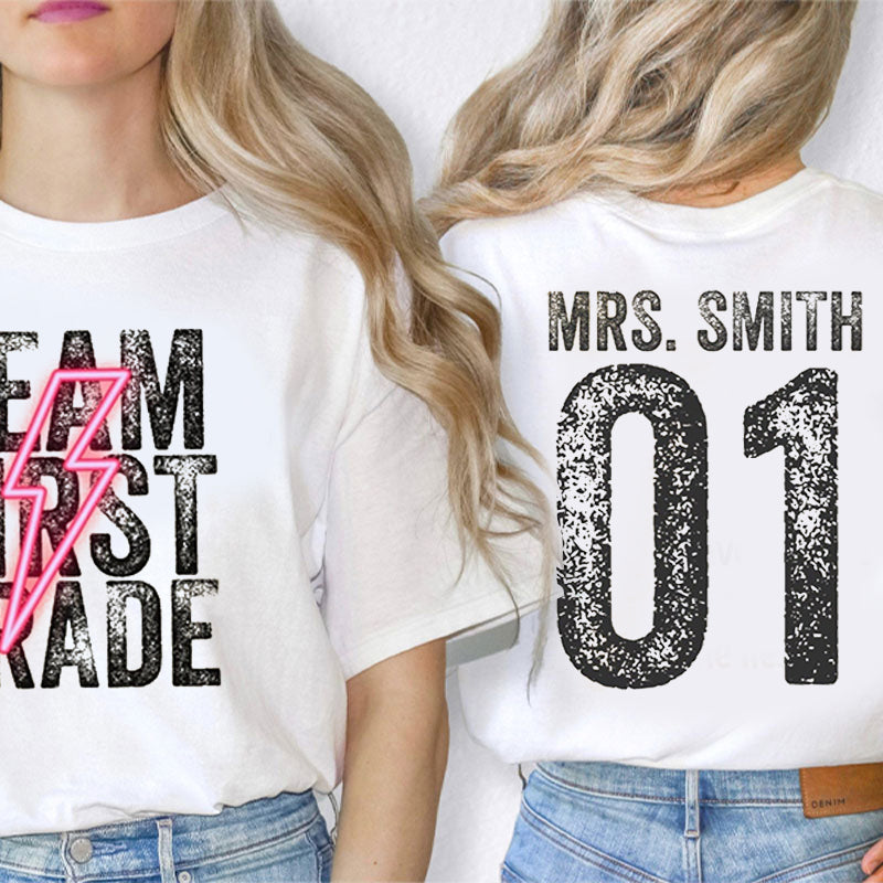 Personalized Teacher's Name And Grade Double Font Design Teacher Two Sided T-Shirt 2MAT68