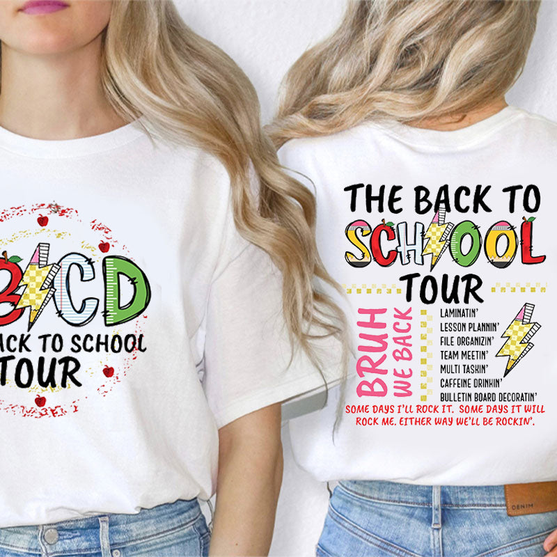 The Back To School Tour Lightning Icon Teacher Two Sided T-Shirt 2MAT88