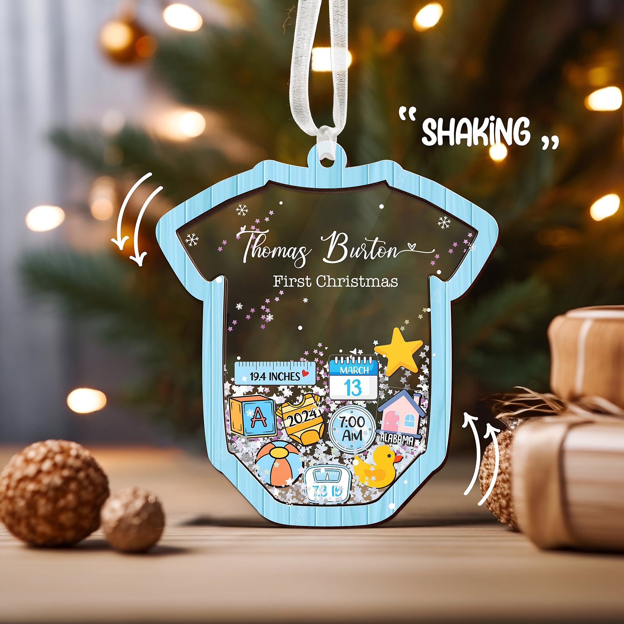 Baby 4D Shaker Ornament Personalized, Baby's First Christmas Ornament, Newborn Gift for Boy Girl, Baby Keepsake, Baby Announcement ORN0110