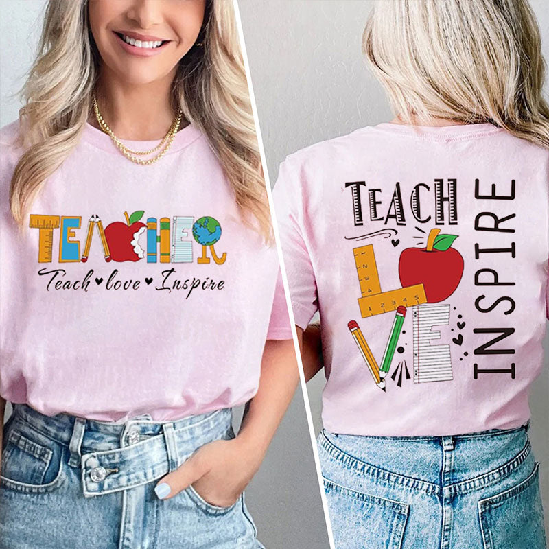 Teach Love Inspire Cute Icon Teacher Two Sided T-Shirt 2MAT88