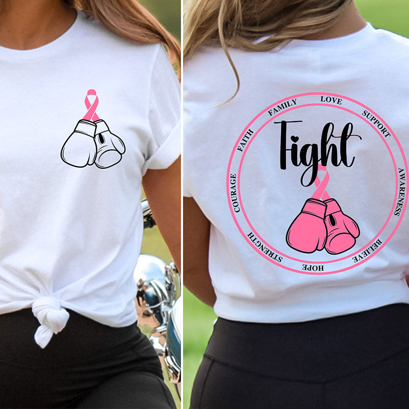 Family Love Fight Breast Cancer Teacher Two Sided T-Shirt 2MAT88