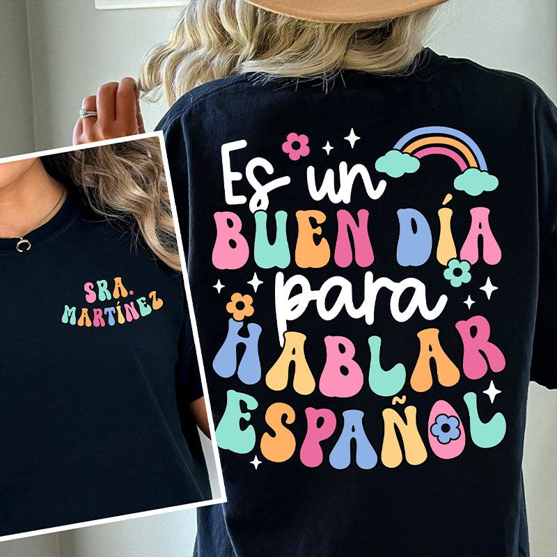 Personalized Name Maestra Bilingue Crew Spanish Teacher Two Sided T-Shirt 2MAT68
