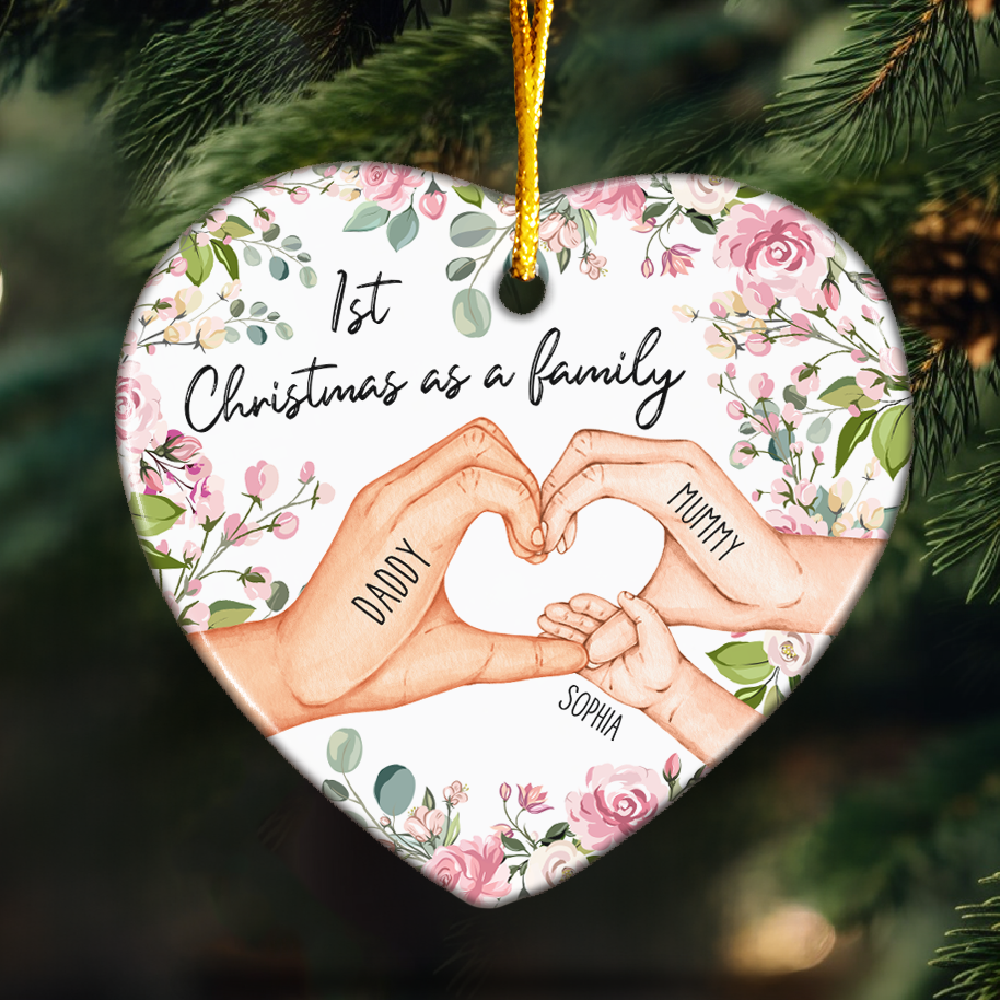 1st Christmas As A Family  - Personalized Heart Shaped Ceramic Ornament ORN0810