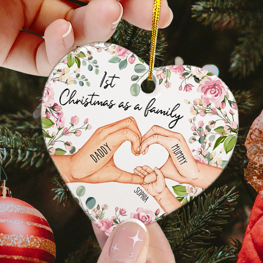 1st Christmas As A Family  - Personalized Heart Shaped Ceramic Ornament ORN0810