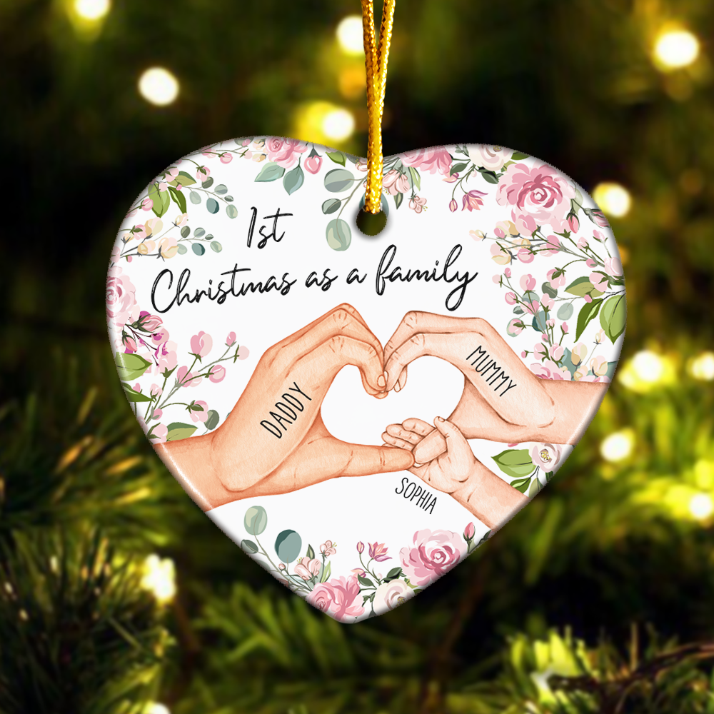 1st Christmas As A Family  - Personalized Heart Shaped Ceramic Ornament ORN0810