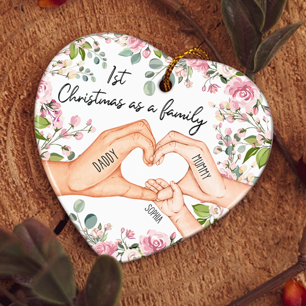 1st Christmas As A Family  - Personalized Heart Shaped Ceramic Ornament ORN0810