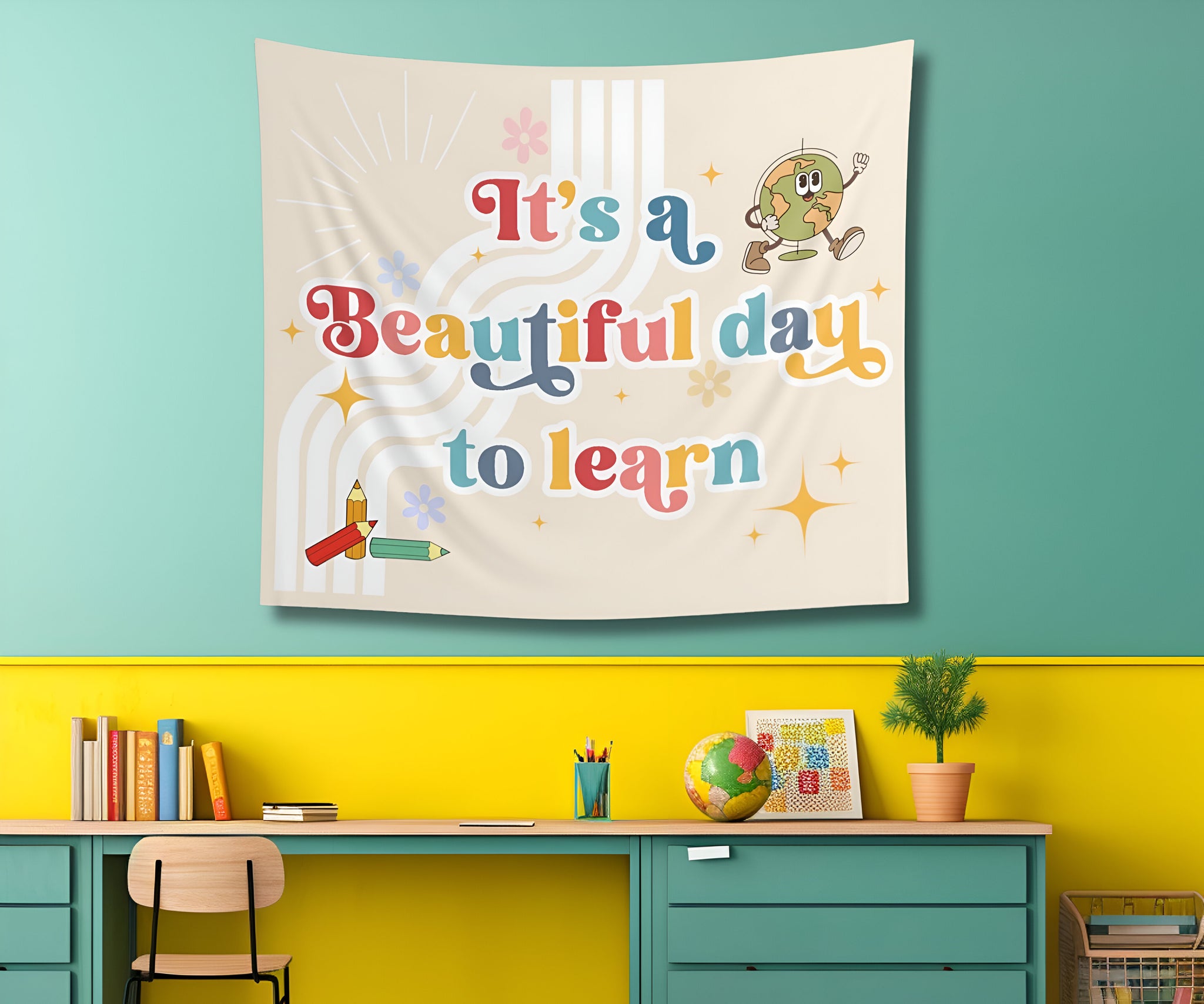 Classroom Tapestry, Teacher Class Decor, It's a Beautiful Day to Learn Tapes