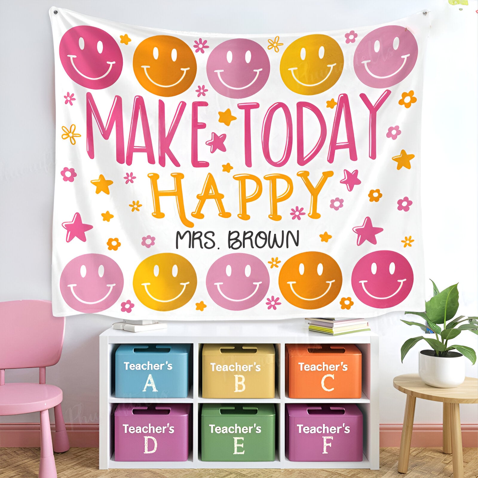 Personalized Make Today Happy Teacher Classroom Tapestry Tapes