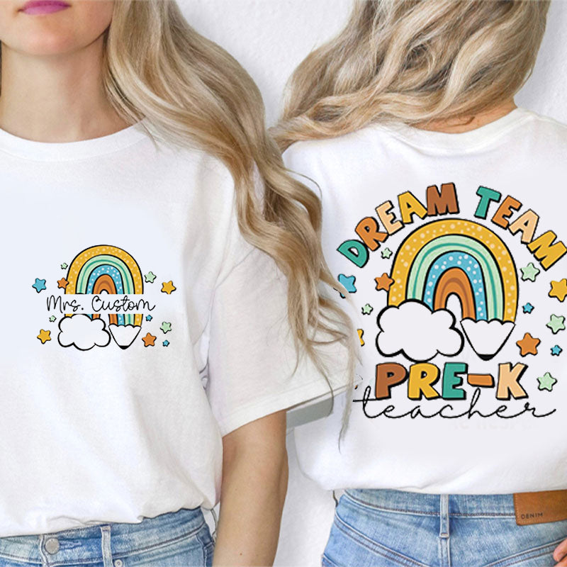 Personalized Name And Grade Pencil Cloud Icon Teacher Two Sided T-Shirt 2MAT88