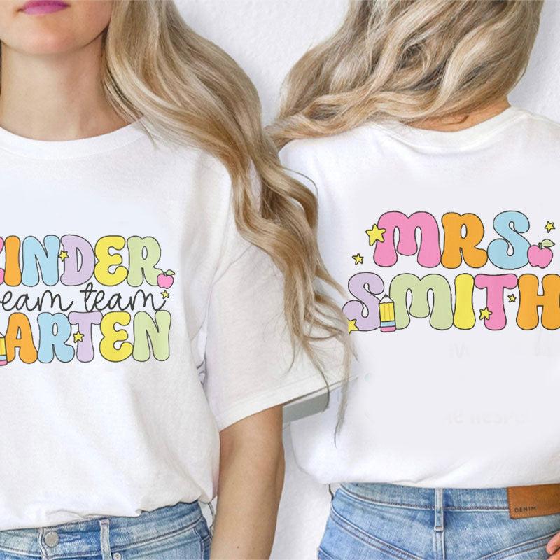 Personalized Teacher's Name There Are No Mistakes Only Happy Little Accidents Teacher Two Sided T-Shirt 2MAT68