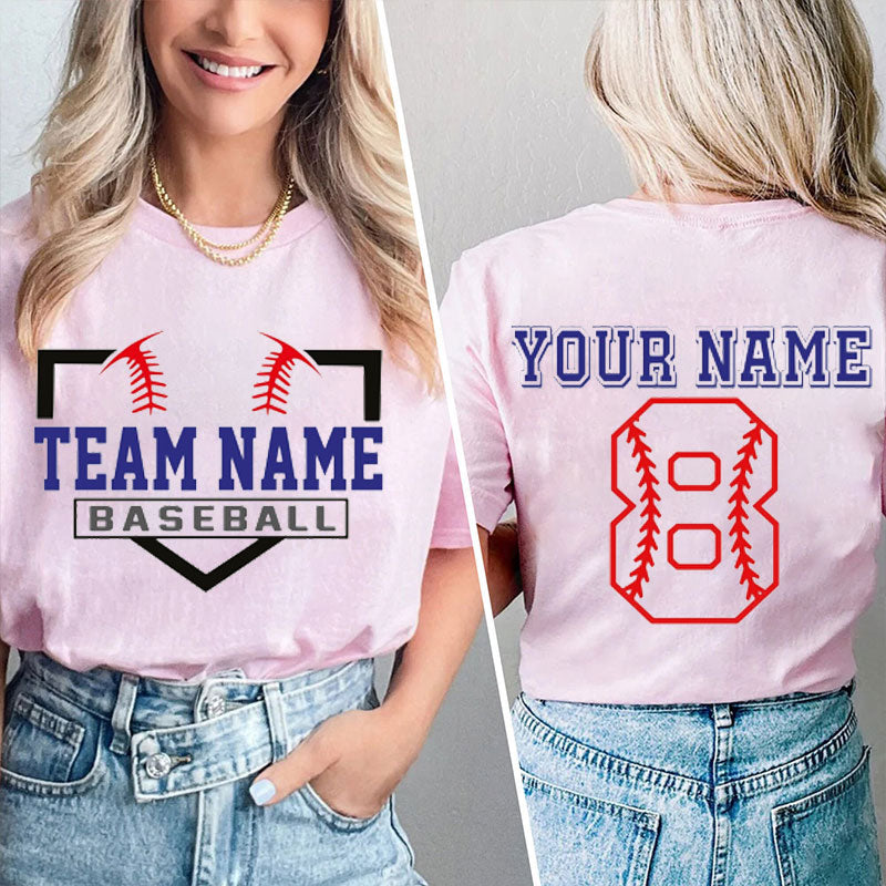 Personalized Team Name And Your Name On Baseball Teacher Two Sided T-Shirt 2MAT88