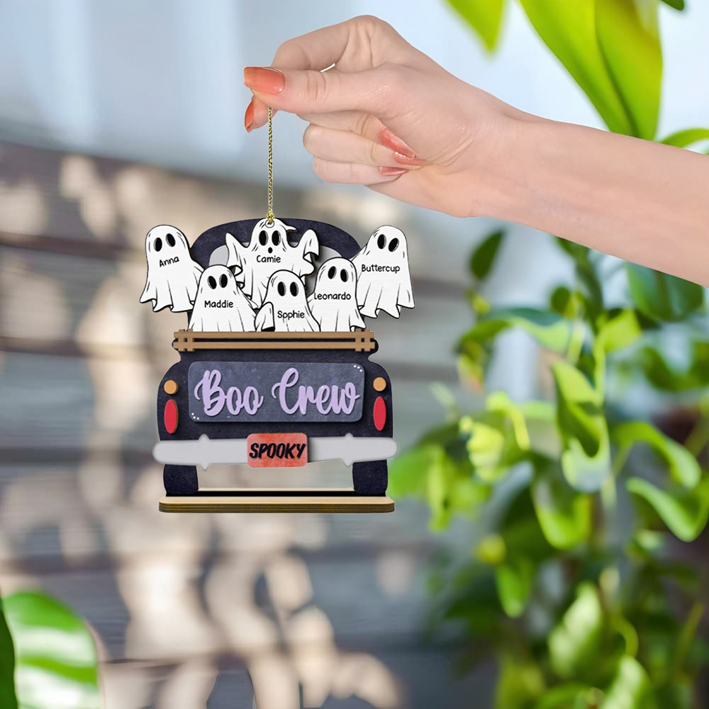 Halloween Suncatcher Ornament, Personalized Halloween Family Ghosts, The Asylum, Custom Window Hanging Suncatcher Ornament, Gift For Mom ORHA2708