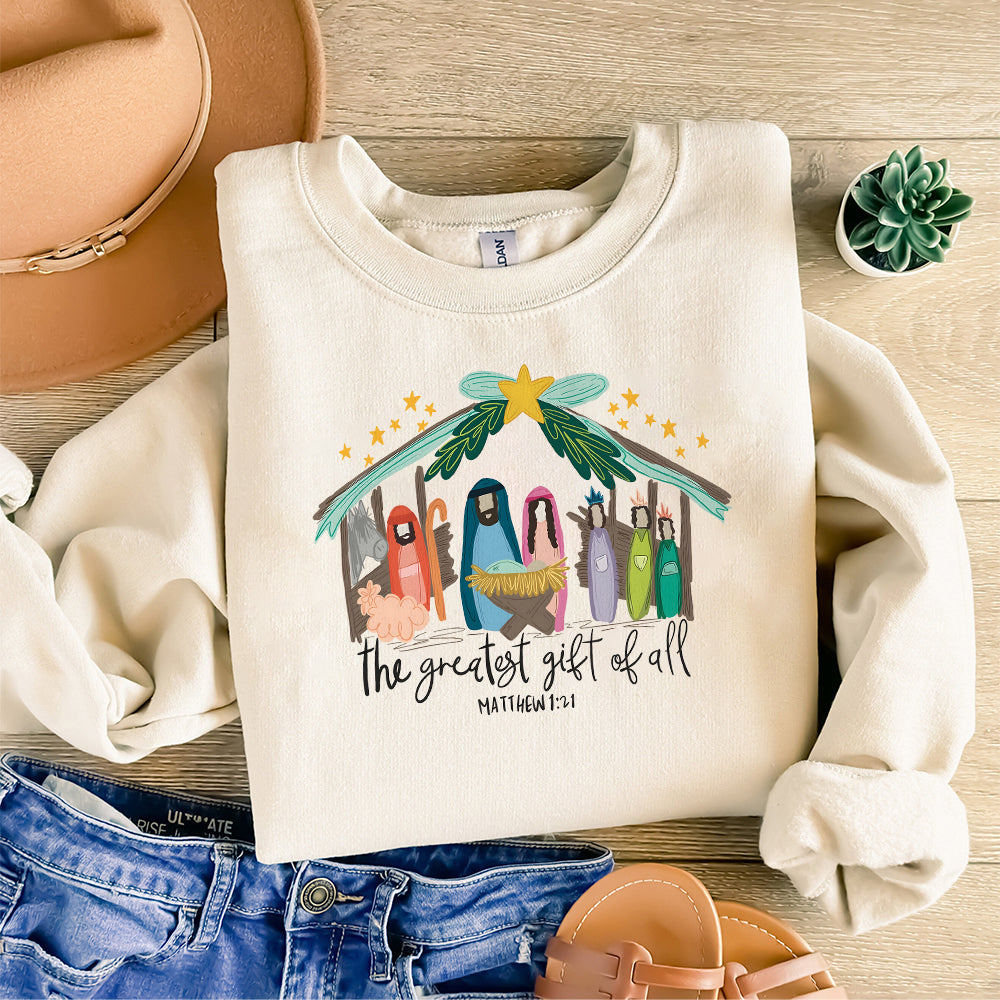 Greatest Gift of all PNG  Bow Nativity Coquette Christmas Sublimation PNG Design  Hand Drawn  Manger PNG Bow Manger Png  Christmas Bow S74 ZAA