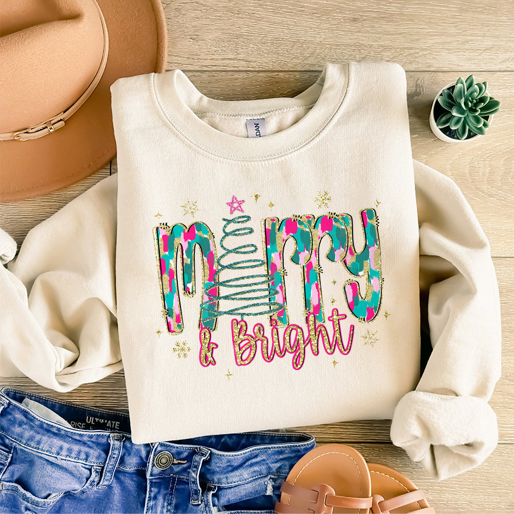 Digital Png File Merry & Bright Christmas Tree Hand Drawn Messy Paint Brushstroke Printable Dtf Sublimation Design INSTANT DOWNLOAD S206 abccc