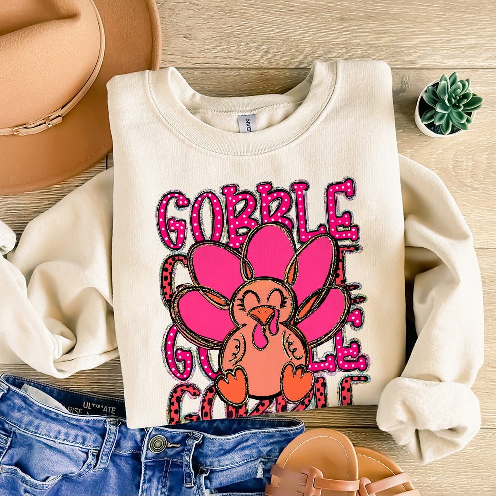 Preppy Gobble Thanksgiving Sublimation DTF Design PNG Digital Download, fall png, thanksgiving png, fall yall, give thanks, cute turkey, DTG S264