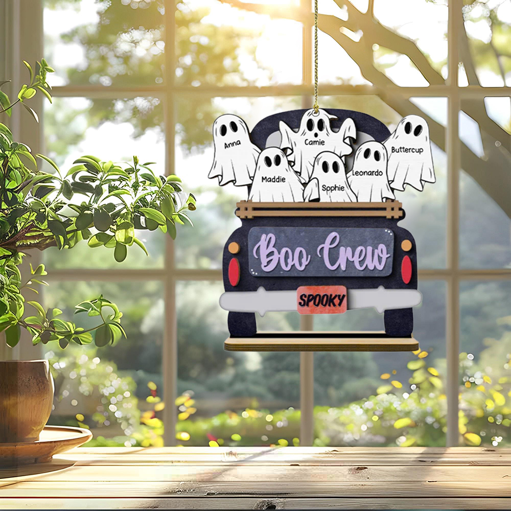 Halloween Suncatcher Ornament, Personalized Halloween Family Ghosts, The Asylum, Custom Window Hanging Suncatcher Ornament, Gift For Mom ORHA2708