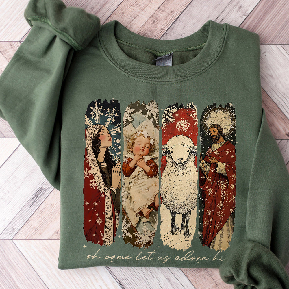 Vintage Oh Come Let Us Adore Him Png, Nativity Scene Christmas Png, Retro Jesus Christmas Png, Baby Jesus Png, Oh Holy Night Png, Hand Drawn S197 trang abccc