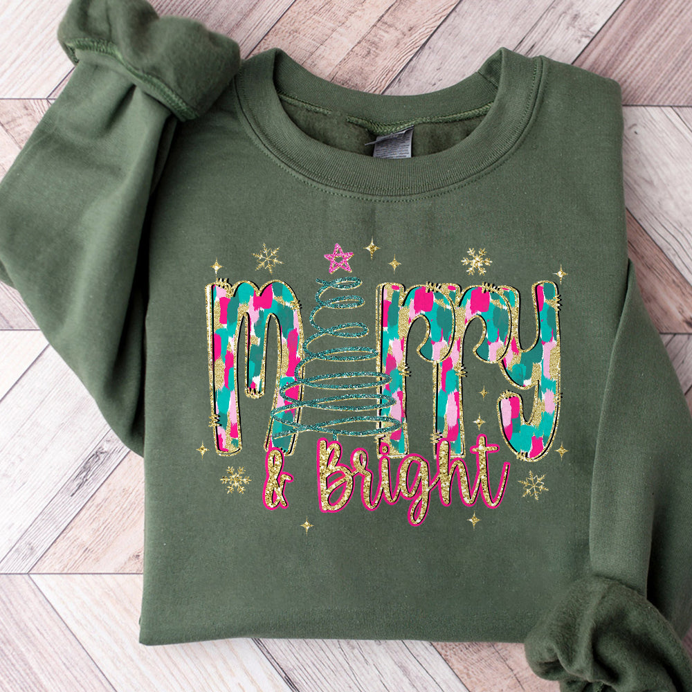 Digital Png File Merry & Bright Christmas Tree Hand Drawn Messy Paint Brushstroke Printable Dtf Sublimation Design INSTANT DOWNLOAD S206 abccc