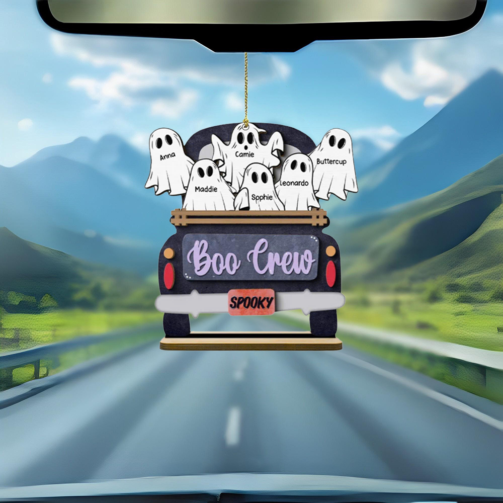 Halloween Suncatcher Ornament, Personalized Halloween Family Ghosts, The Asylum, Custom Window Hanging Suncatcher Ornament, Gift For Mom ORHA2708