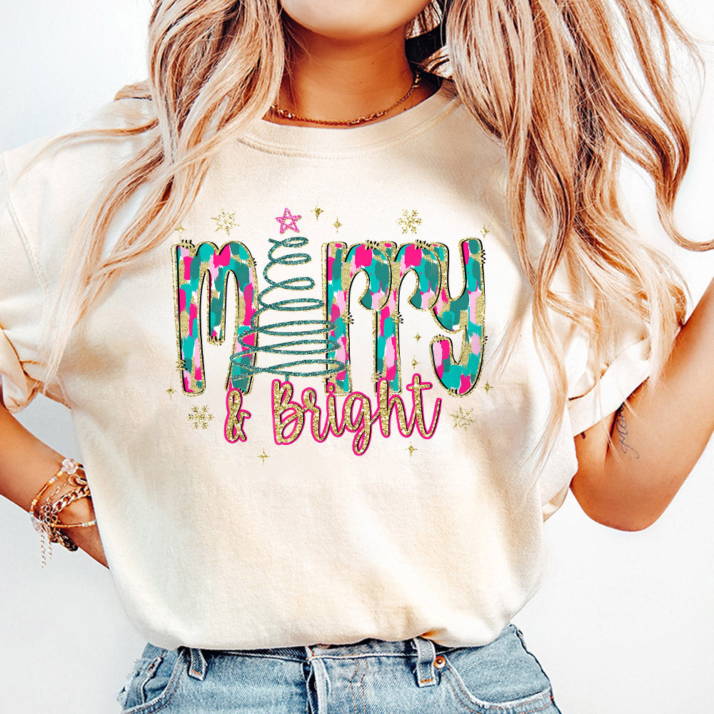 Digital Png File Merry & Bright Christmas Tree Hand Drawn Messy Paint Brushstroke Printable Dtf Sublimation Design INSTANT DOWNLOAD S206 abccc