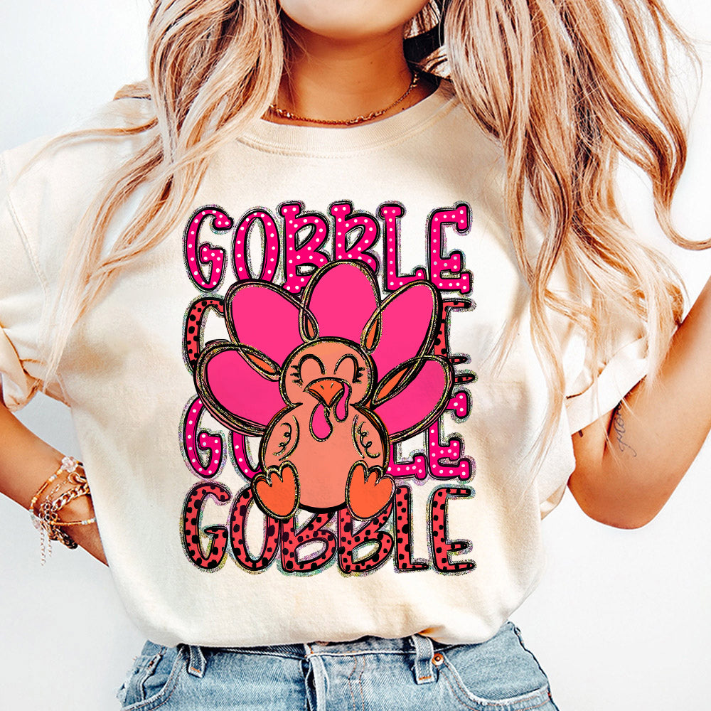 Preppy Gobble Thanksgiving Sublimation DTF Design PNG Digital Download, fall png, thanksgiving png, fall yall, give thanks, cute turkey, DTG S264