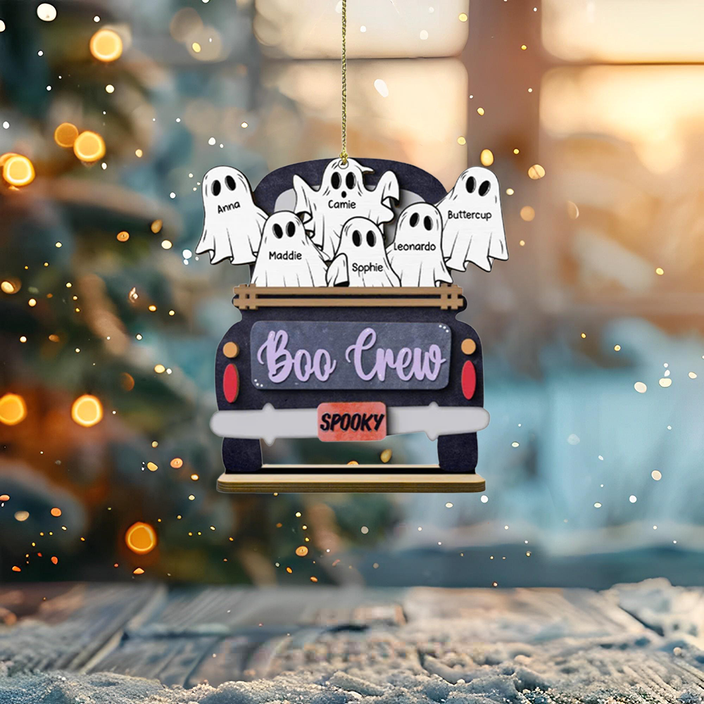 Halloween Suncatcher Ornament, Personalized Halloween Family Ghosts, The Asylum, Custom Window Hanging Suncatcher Ornament, Gift For Mom ORHA2708