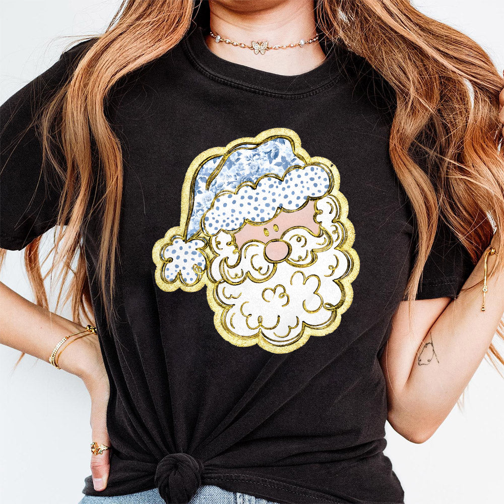 Santa PNG, Blue Floral Hat, Dalmatian Dots, Gold Foil, Glitter, Christmas, Holiday, Digital File, Sublimation Download, DTF PNG1210 02 NPN