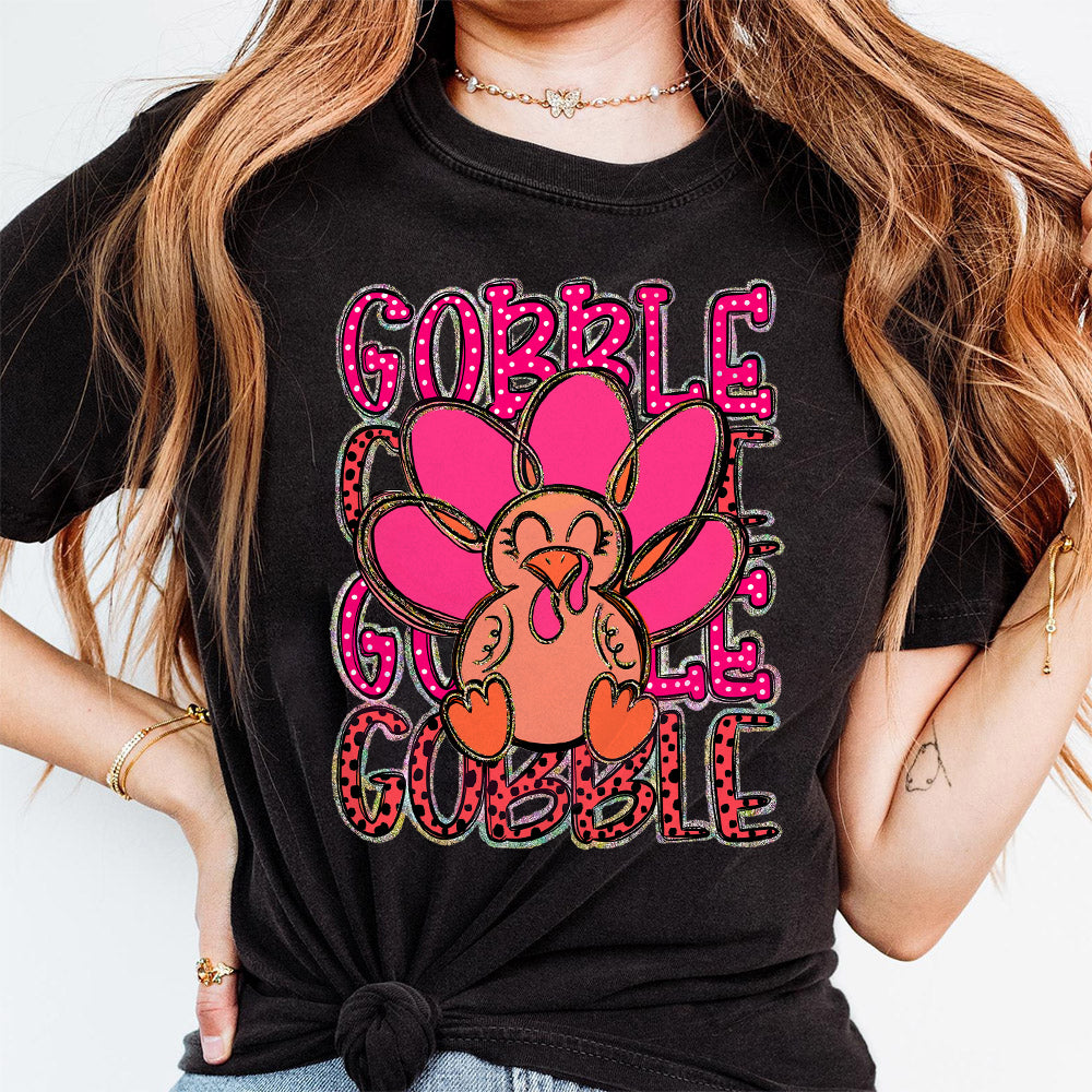 Preppy Gobble Thanksgiving Sublimation DTF Design PNG Digital Download, fall png, thanksgiving png, fall yall, give thanks, cute turkey, DTG S264
