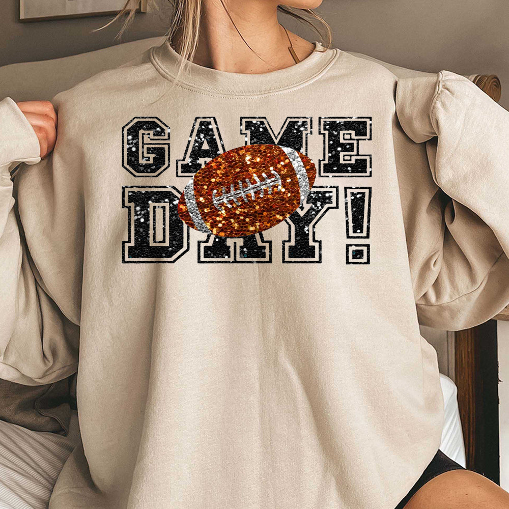 Game Day Football Faux Sequins Glitte, Cute Football Mom Shirt, Custom Mascot Bow Shirt,  Game Day Shirt DDD