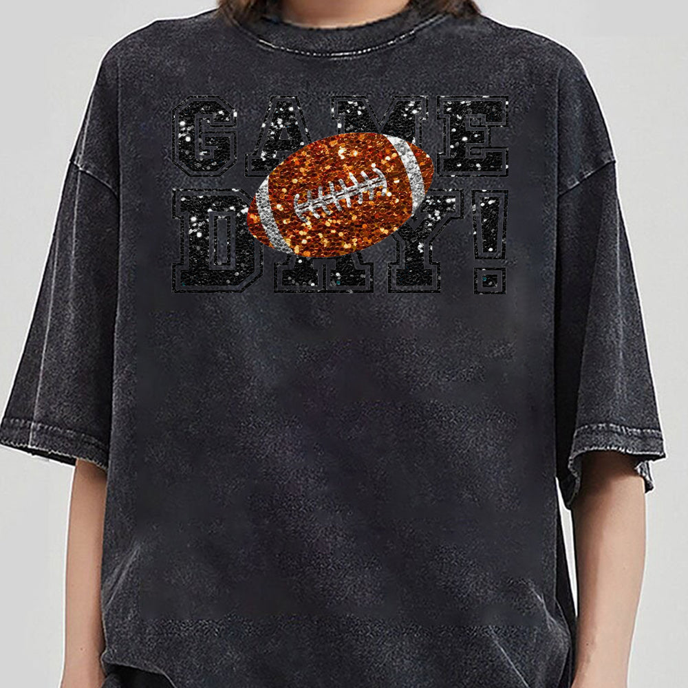 Game Day Football Faux Sequins Glitte, Cute Football Mom Shirt, Custom Mascot Bow Shirt,  Game Day Shirt DDD